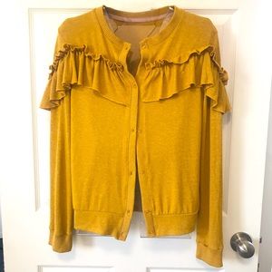 Soaked in luxury yellow ruffle cardigan sweater button up medium